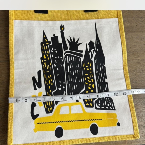 Yellow and Black NYC Slyline Jute & Canvas Tote Bag. New With Tags. Sample Bag. - Picture 8 of 8